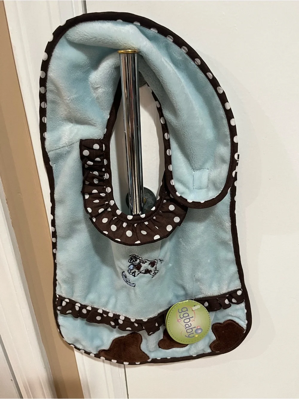 Blue and Brown Polka Dot Baby Bib NWT